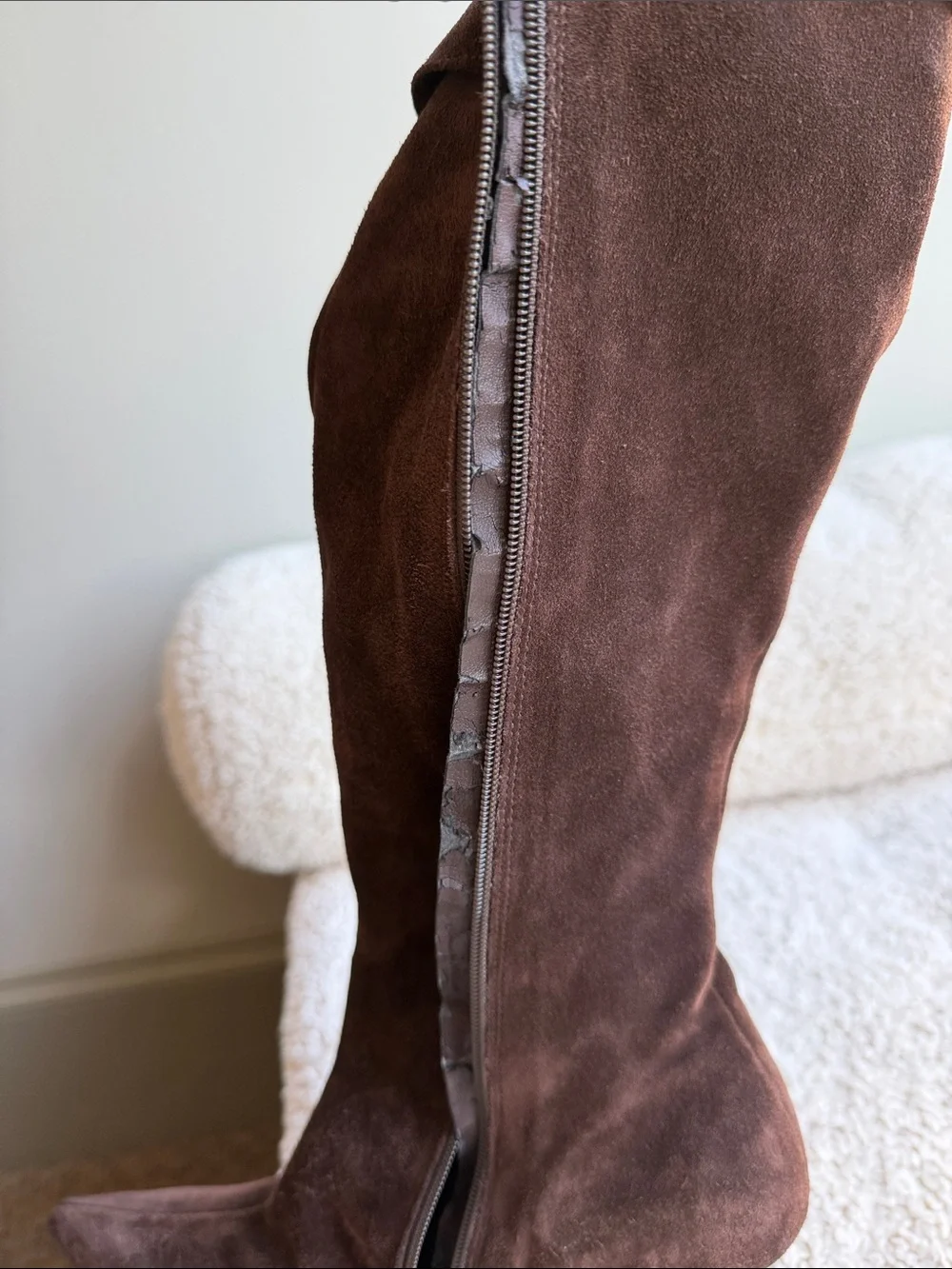 Over-the-Knee Brown Suede Pointed-Toe Stiletto Boots